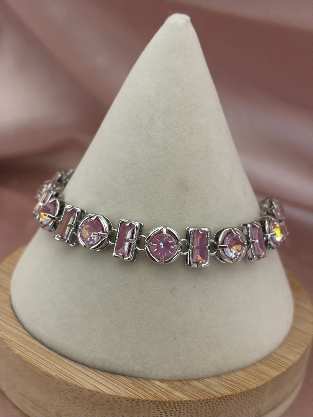 Silver-Tone Pink Crystal Link Bracelet
